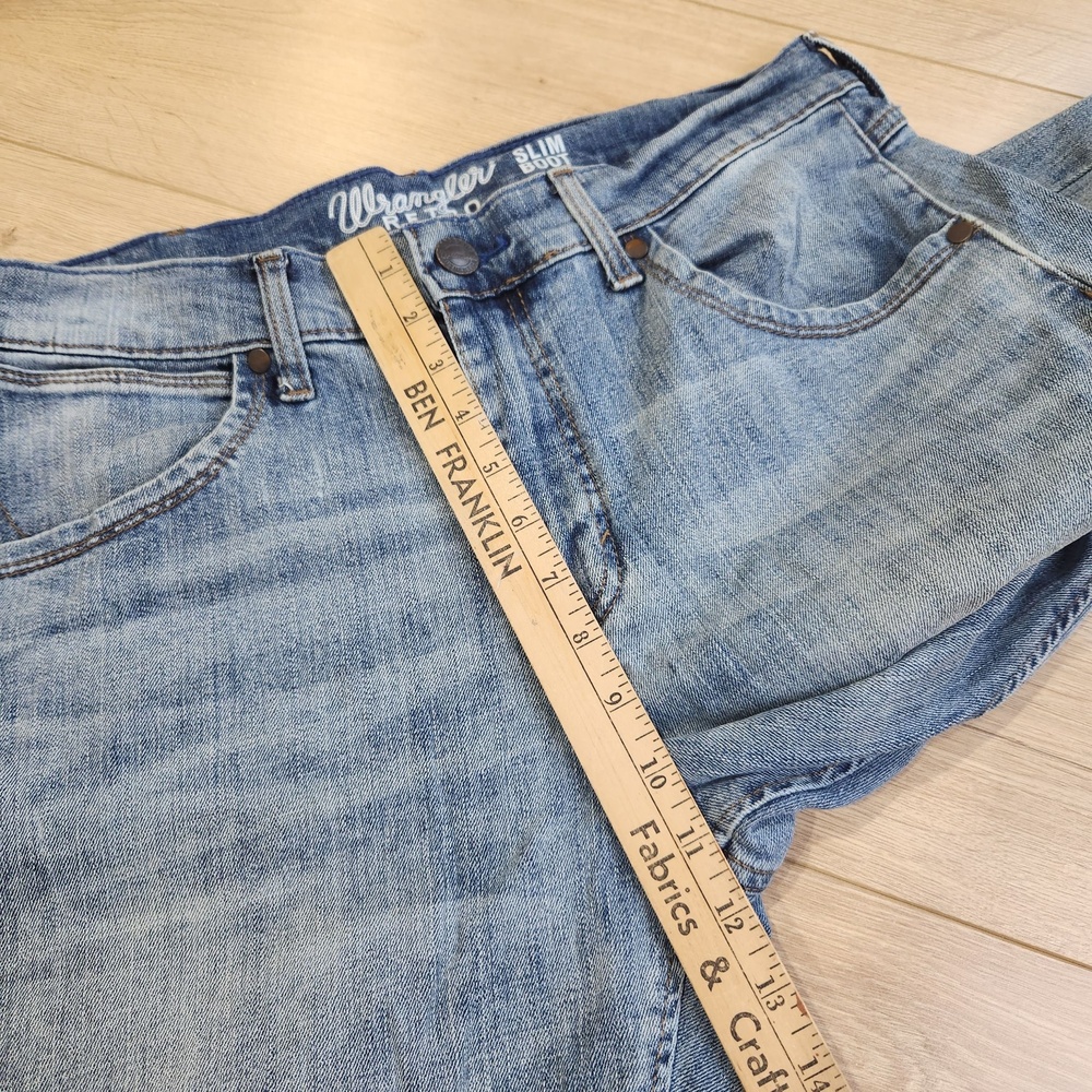 Wrangler Retro Slim Boot Jeans Mens 32x34 Blue Med Wash Denim Stretch Western - Picture 6 of 9